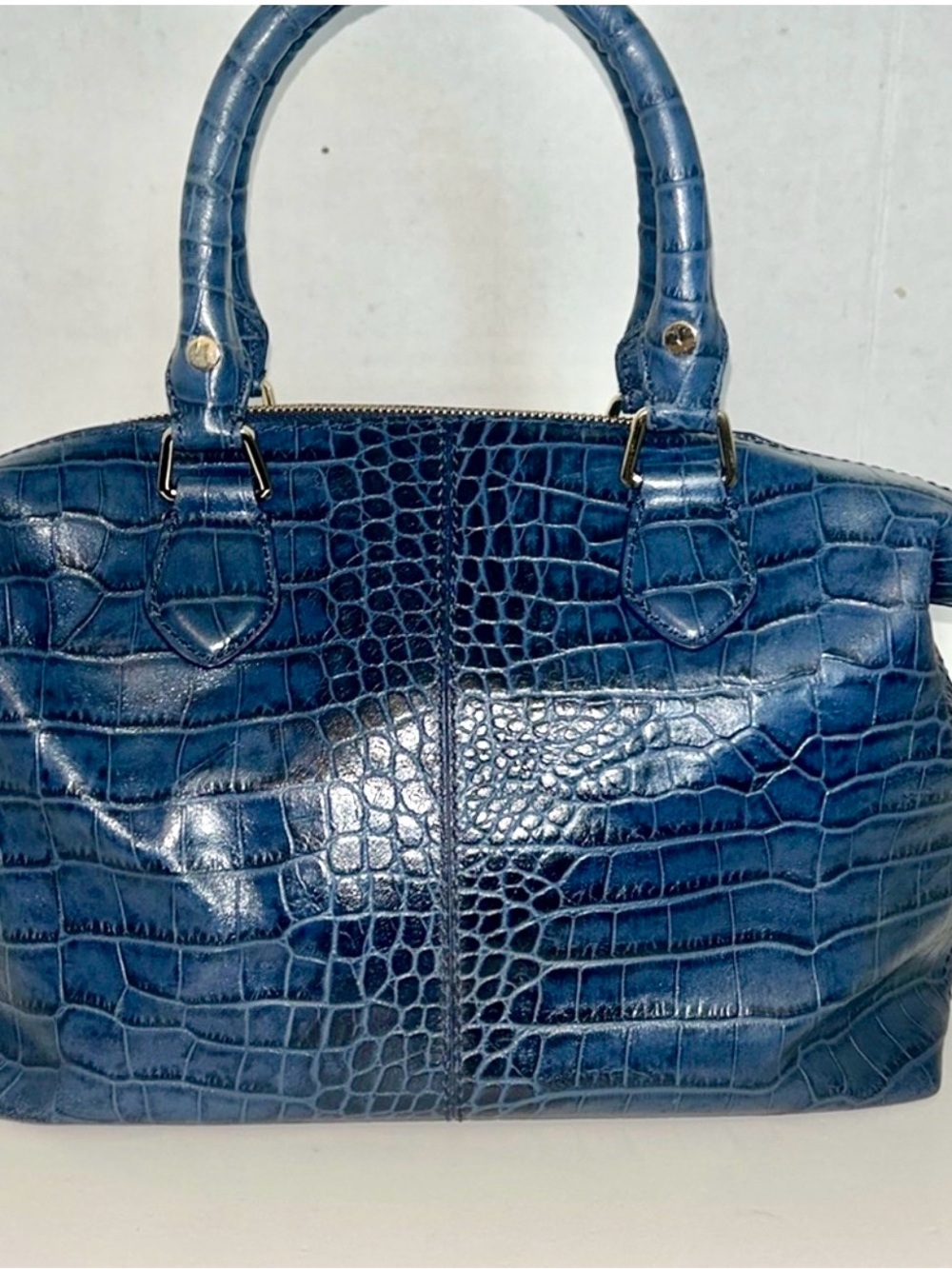 Cole Haan Navy Croc-Embossed Leather Satchel - Picture 5 of 7